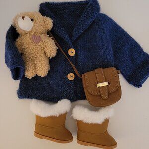 New Deluxe Wool Jacket Style Cardigan With Suede Accessories For 18 Inch Dolls